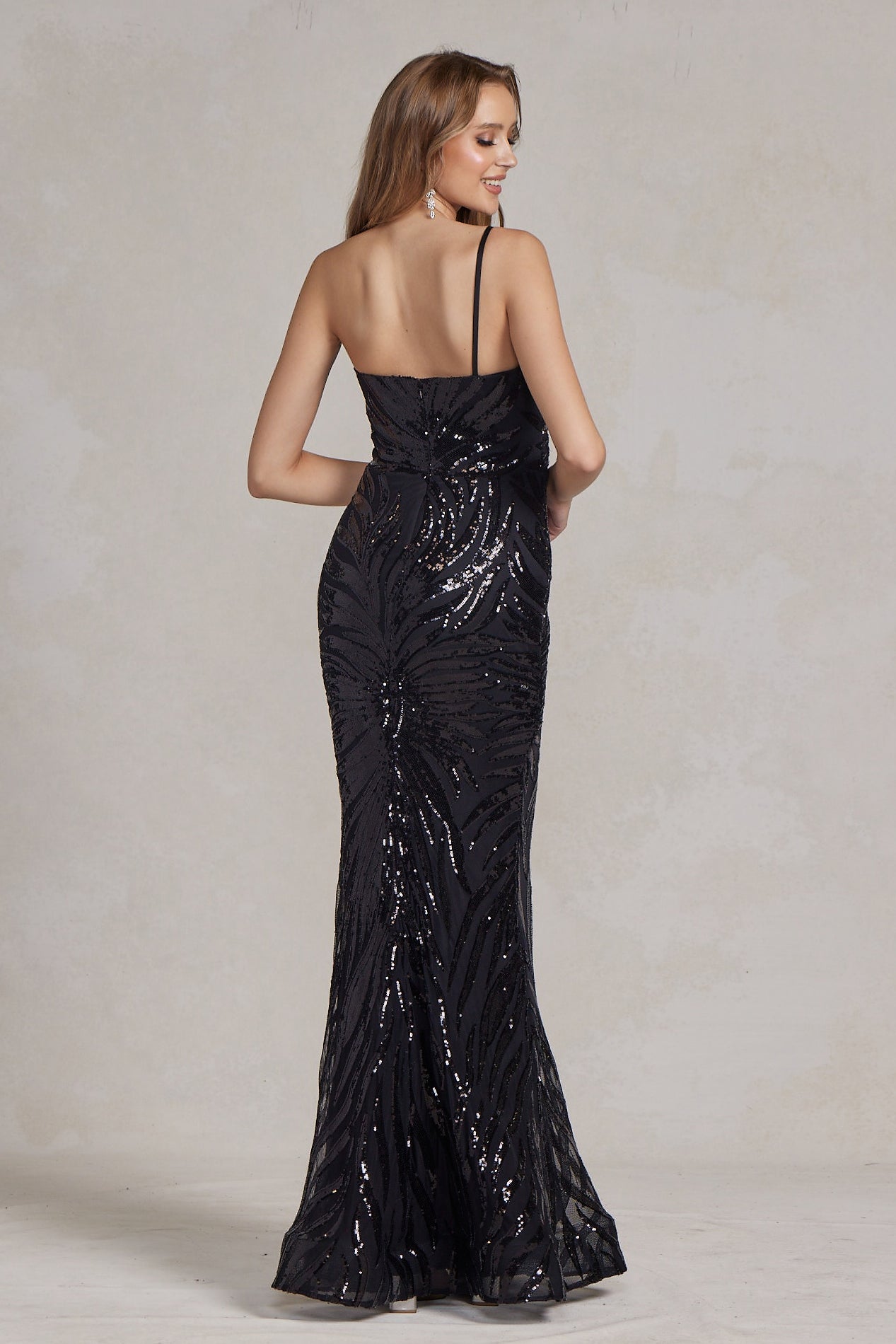 Mermaid Embroidered Sequins One Shoulder Long Evening Dress NXR1204-Evening Dress-smcfashion.com