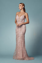 Glitter Deep V-Neck Bodice Trumpet Long Prom Dress NXR282-1-Prom Dress-smcfashion.com