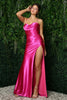 Cowl Neck With Stretch Satin Bustier Corset High Slit Long Evening Dress NXE1042