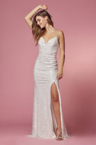 Embellished Sequin High Slit Long Wedding Dress NXR1031W-Wedding Dress-smcfashion.com