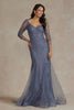 Sweetheart Embroidered Lace Sheer 3/4 Sleeves Long Mother of the Bride Dress NXJQ504