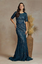 1/2 Sleeves Mermaid Embroidered Lace Long Mother of the Bride Dress NXJQ506-Mother of the Bride Dress-smcfashion.com