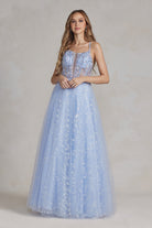 Embroidered Applique Open Corset Back Spaghetti Straps Long Prom Dress NXT1084-Prom Dress-smcfashion.com