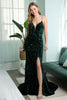 Plunging Neckline Fitted Bodice Velvet Sequince Trumpet Long Prom Dress NXR433