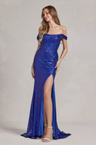 Off Shoulder Embroidered Sequins Open Back Long Prom Dress NXR1203-Prom Dress-smcfashion.com