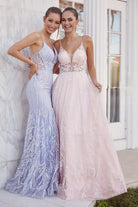 Embroidered Lace Glitter Illusion V-Neck Long Prom & Bridesmaid Dress NXT1010-Prom Dress-smcfashion.com