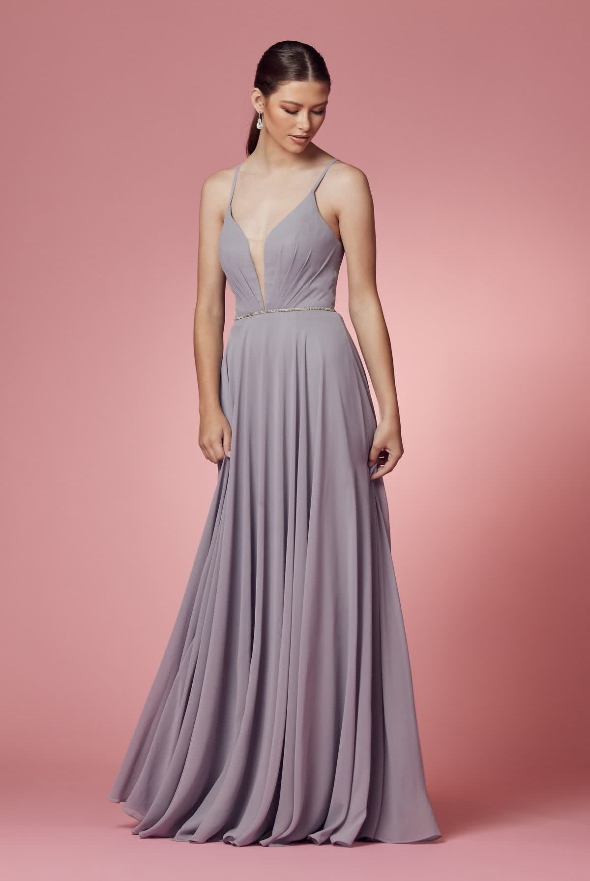V-Neck Chiffon Plus Size Long Bridesmaid Dress NXR416P-Bridesmaid Dress-smcfashion.com