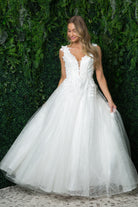 Deep V-Neck Open V-Back Long Wedding Dress NXJR930-Wedding Dress-smcfashion.com