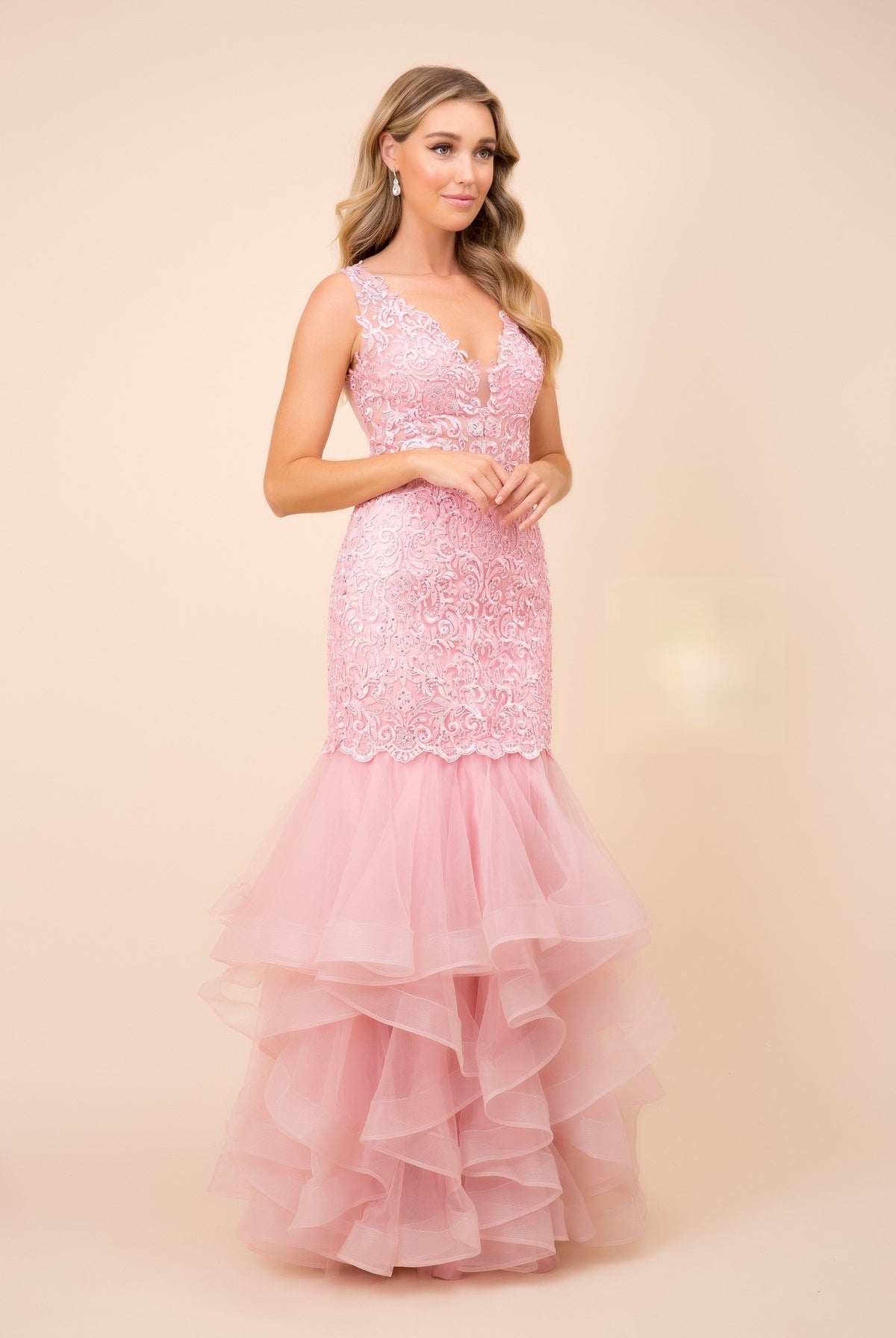 Mermaid Tiered Skirt Straps Sheer Back Long Prom Dress NXA059-Prom Dress-smcfashion.com