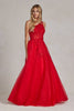A-Line Embroidered Bodice Halter Open Back Long Prom Dress NXT1143