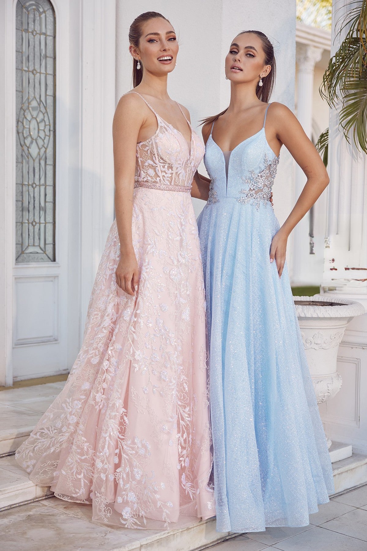 Embellished Glitter Illusion V-Neck Long Prom Dress NXT1033-Prom Dress-smcfashion.com