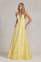 Embroidered Lace A-Line Deep Illusion V-Neck Open Back Long Prom Dress NXE1175-Prom Dress-smcfashion.com