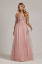 Embroidered Beads Tulle Skirt Open Back Long Prom Dress NXF1086-Prom Dress-smcfashion.com