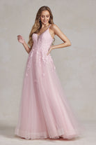 Illusion V-Neck Embroidered Lace Straps Open Back Long Prom Dress NXT1136-Prom Dress-smcfashion.com