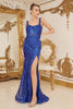 Embroidered Sequins Square Neck Side Slit Long Prom Dress NXC1103