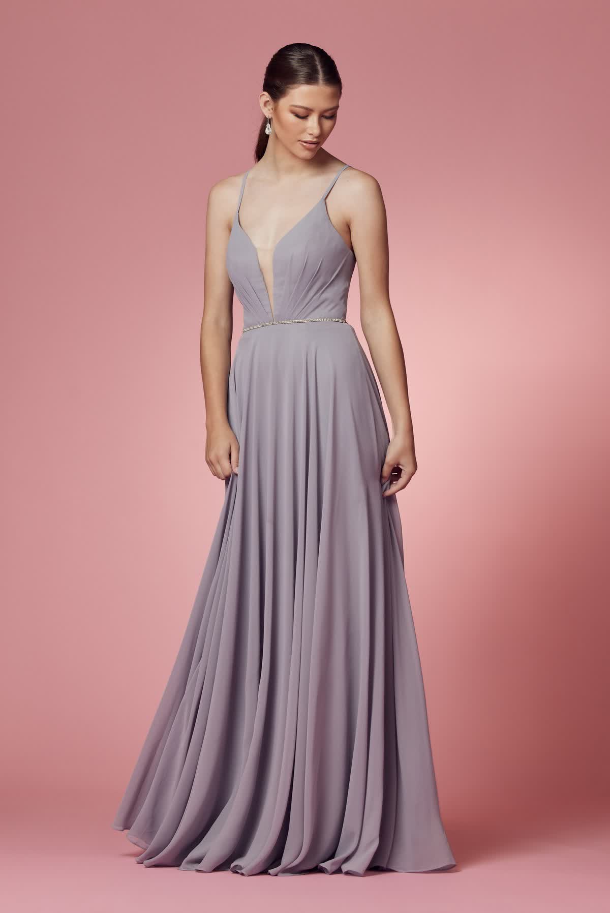 Sleeveless Tulle Simple V-Neck Chiffon Long Bridesmaid Dress NXR416-Bridesmaid Dress-smcfashion.com