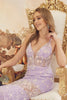 Trumpet Embroidered Flower Lace Deep Illusion V-Neck Long Prom Dress NXC1195