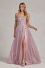 Off Shoulder Side Slit A-Line Tulle Skirt Long Prom Dress NXE1128