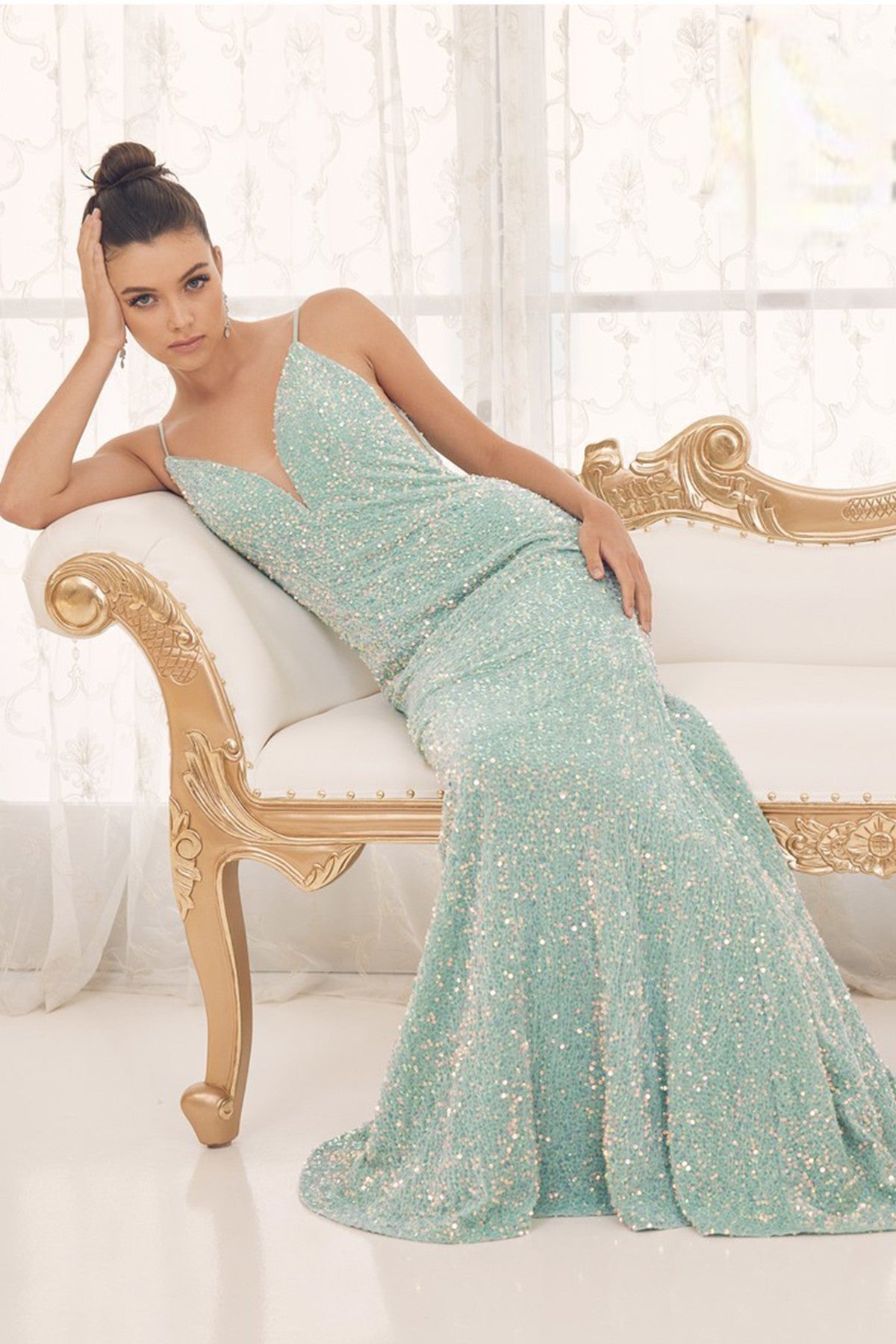 Mermaid Embroidered Sequins Sleeveless Open V-Back Long Evening Dress NXR1071-Evening Dress-smcfashion.com