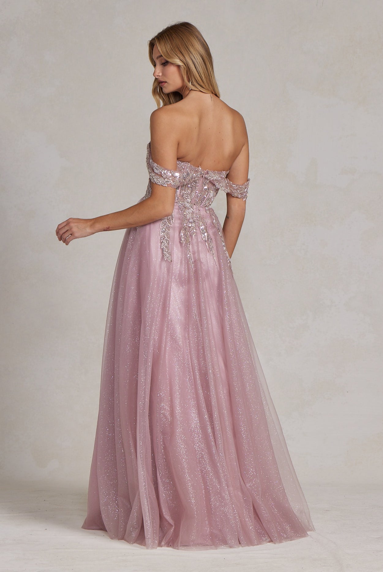 Off Shoulder Side Slit A-Line Tulle Skirt Long Prom Dress NXE1128-Prom Dress-smcfashion.com
