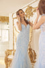 Illusion Sweetheart Straps Mermaid Feather Embellished Long Prom Dress NXT1208