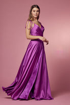 Double Breasted Spaghetti Straps High Slit Long Bridesmaid Dress NXR1029-Bridesmaid Dress-smcfashion.com