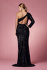 Embroidered Sequin One Shoulder Long Sleeve High Slit Long Prom Dress NXS1013