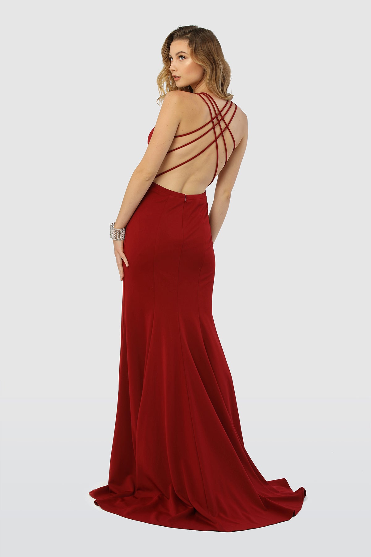 Neck Detailed Sleeveless Spaghetti Straps Side Slit Long Evening Dress NXM133-Evening Dress-smcfashion.com