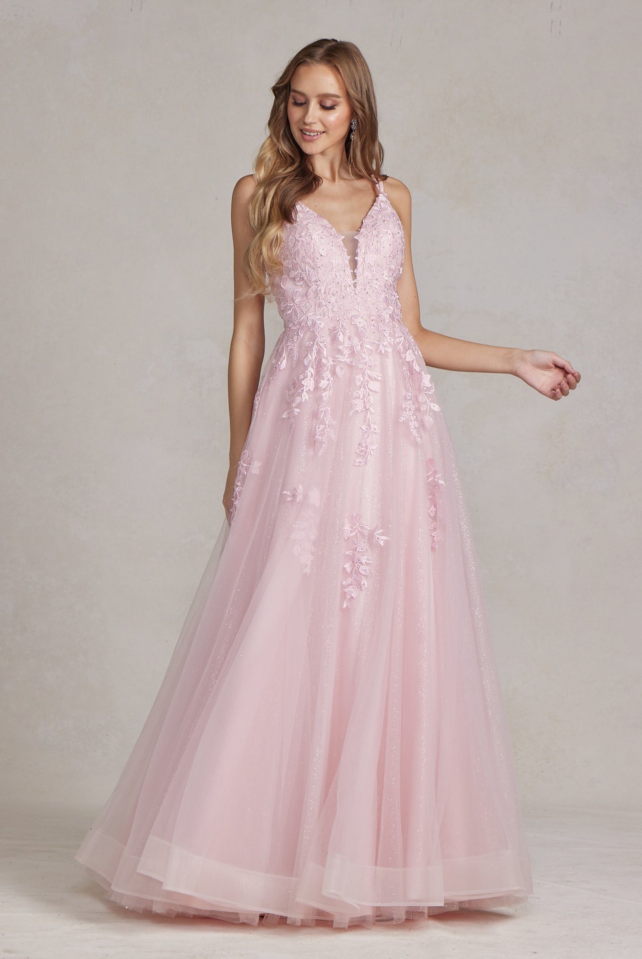 Illusion V-Neck Embroidered Lace Straps Open Back Long Prom Dress NXT1136-Prom Dress-smcfashion.com
