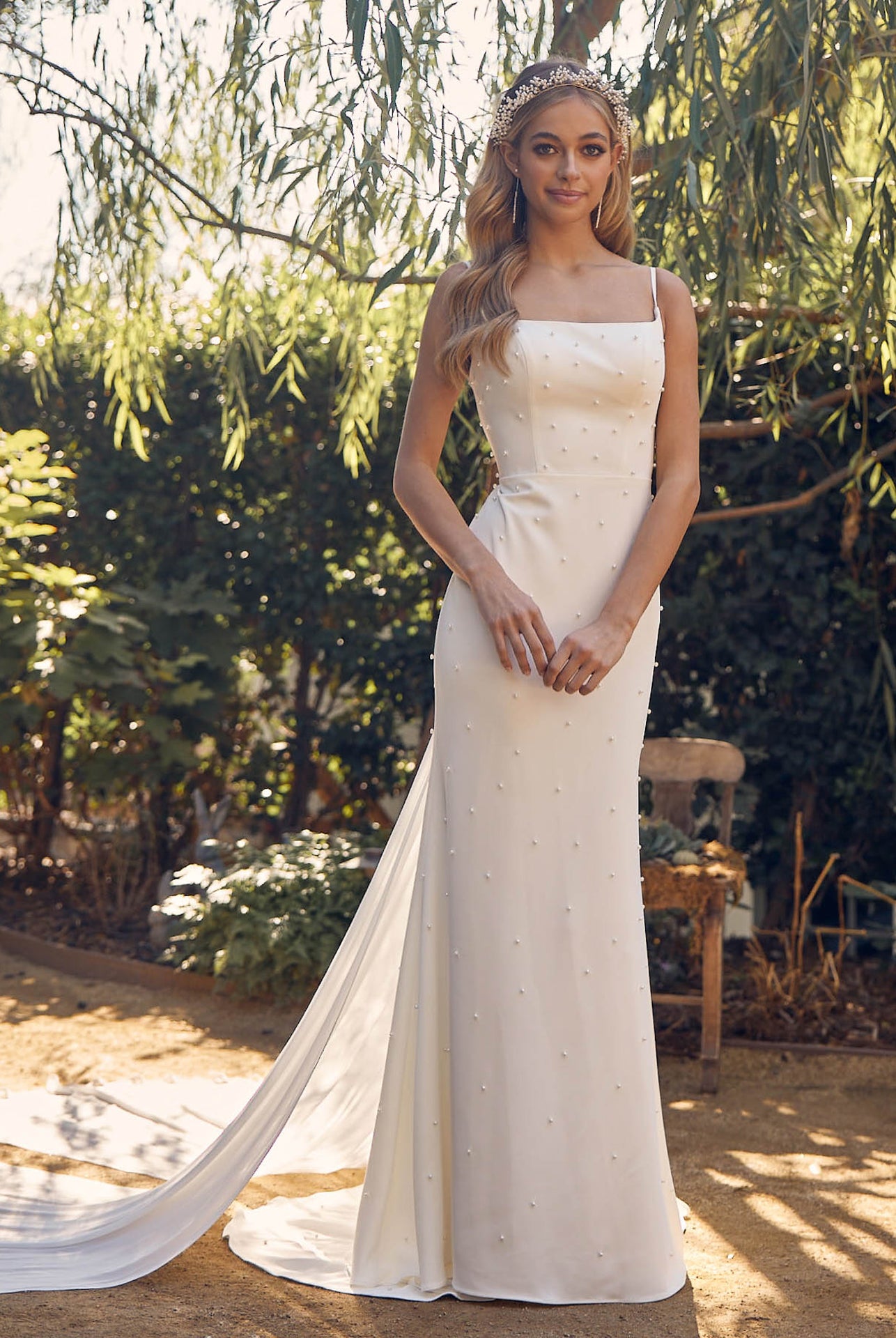 Satin Tail Straight Across Spaghetti Straps Long Wedding Dress NXQW963-Wedding Dress-smcfashion.com