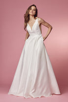 Sheer Side Cut Outs Illusion V-Neck A-Line Long Wedding Dress NXE156W-Wedding Dress-smcfashion.com