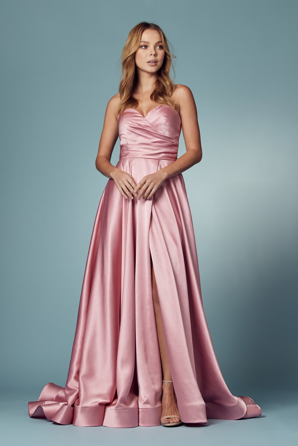 Strapless Satin High Slit Long Prom Dress NXR1036-Prom Dress-smcfashion.com