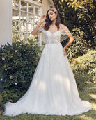 Off Shoulder A-Line Tulle Embroidered Lace Long Wedding Dress NXJE946-Wedding Dress-smcfashion.com
