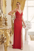 Double Spaghetti Straps Embroidered Bodice Long Evening Dress NXH1090-Evening Dress-smcfashion.com