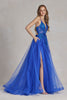 Tulle Skirt Embroidered Lace Open Criss Cross Back Long Prom Dress NXC1113