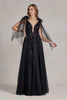 Tulle Skirt Deep Illusion V-Neck Embroidered Lace Long Prom Dress NXE1075
