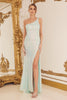 One Shoulder Embroidered Sequins Side Slit Long Prom Dress NXD1158