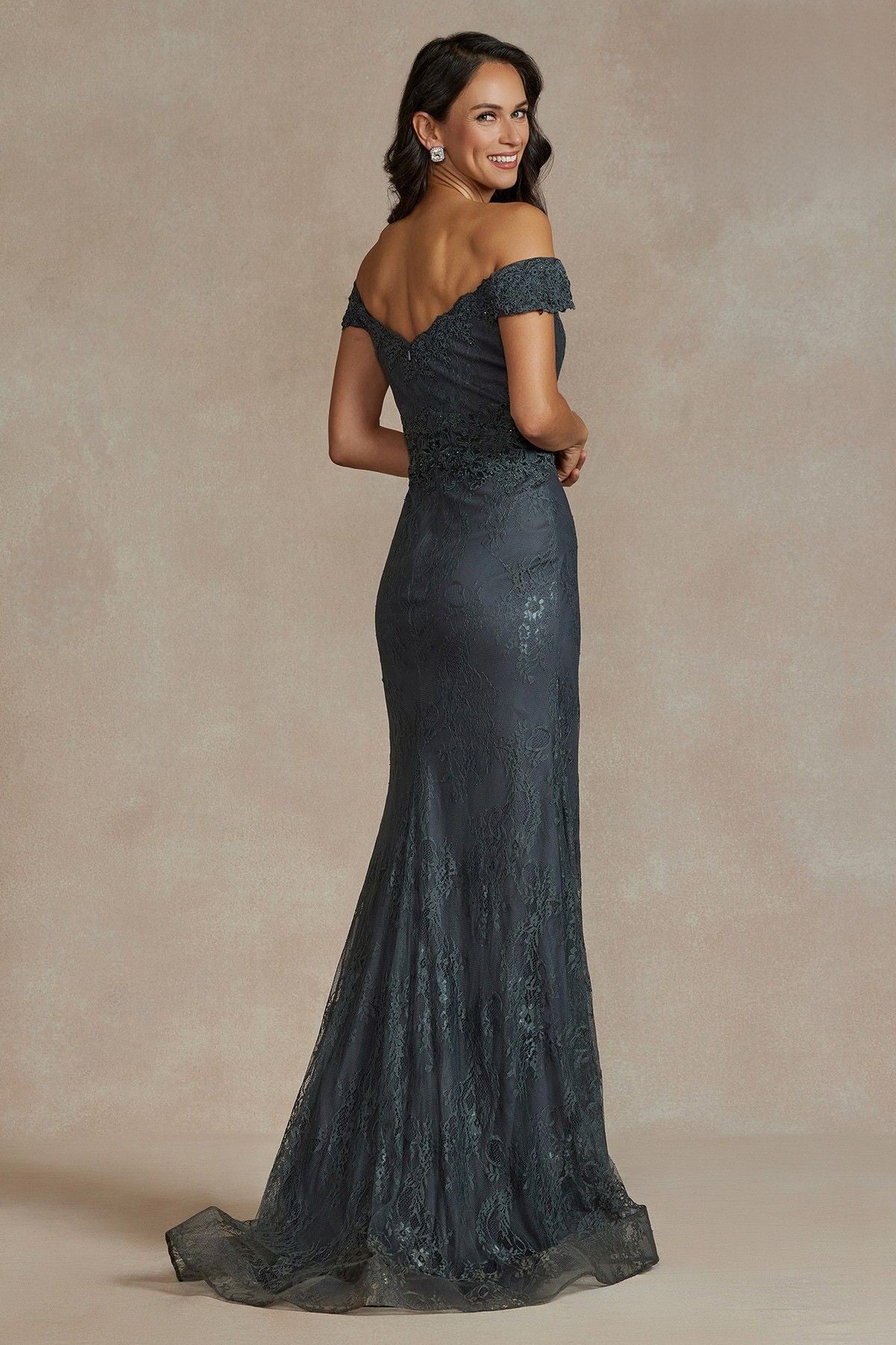 Off Shoulder Open Back Embroidered Lace Long Mother of the Bride Dress NXJQ501-Mother of the Bride Dress-smcfashion.com