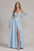 Off Shoulder Sweetheart Sheer Bodice Side Slit Open Back Long Prom Dress NXK1155-All Dresses-smcfashion.com