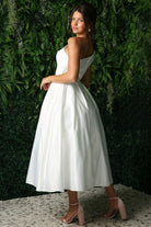 Open Back Strap Satin One Shoulder Midi Wedding Dress NXJE931W-Wedding Dress-smcfashion.com