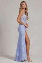 Side Slit Embroidered Lace Embellished Glitter Long Prom Dress NXG1148-Evening Dress-smcfashion.com