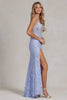 Side Slit Embroidered Lace Embellished Glitter Long Prom Dress NXG1148