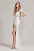 Feather Embellished Sheer Bodice Side Slit Long Wedding Dress NXS1229W