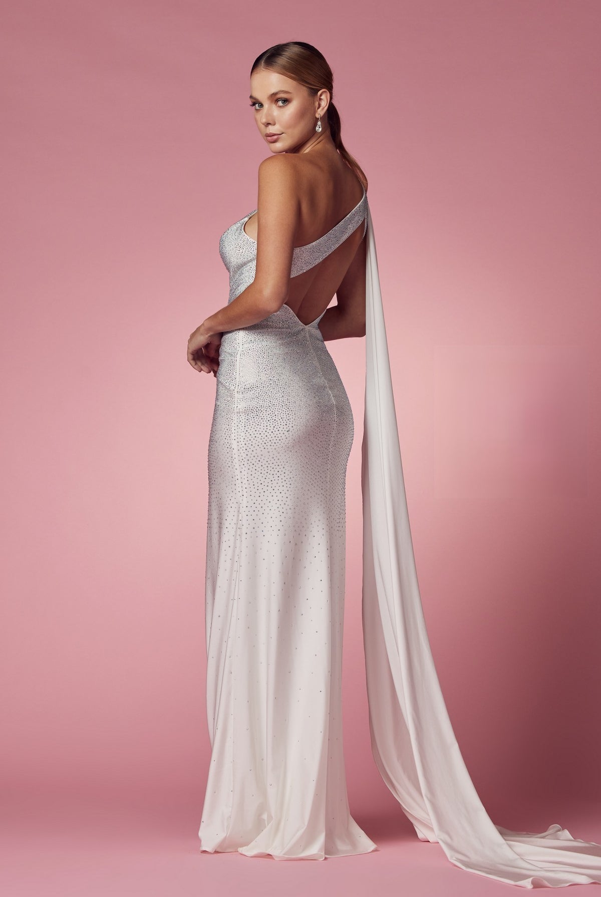 Embellished Jewel One Shoulder High Slit Long Wedding Dress NXE1039W-Wedding Dress-smcfashion.com