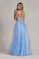 Embroidered Bodice Illusion V-Neck Spaghetti Straps A-Line Long Prom Dress NXT1083-Prom Dress-smcfashion.com