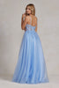 Embroidered Bodice Illusion V-Neck Spaghetti Straps A-Line Long Prom Dress NXT1083