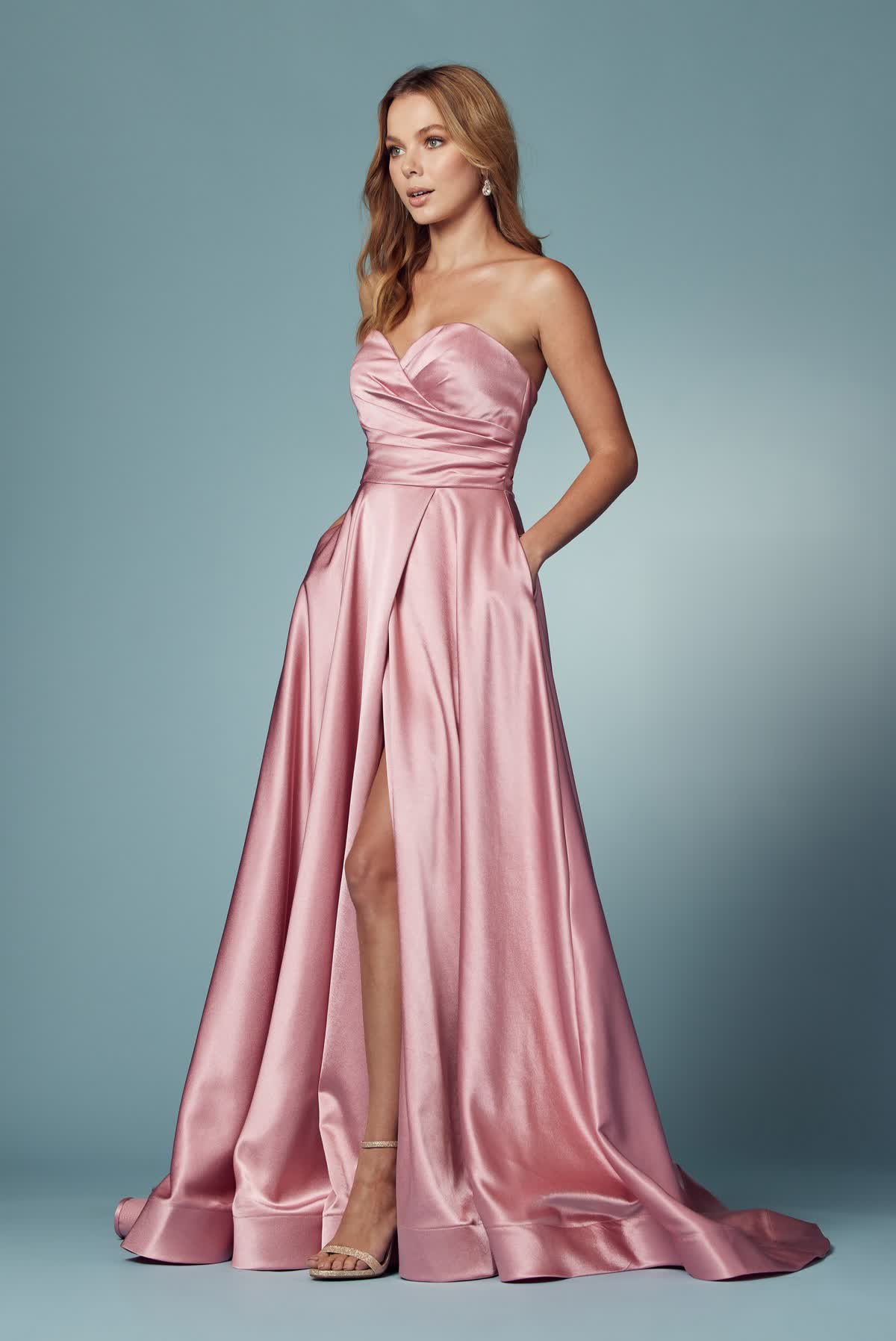 Strapless Satin High Slit Long Prom Dress NXR1036-Prom Dress-smcfashion.com