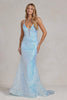 Embroidered Sequins Illusion V-Neck Open Back Mermaid Long Evening Dress NXC1094
