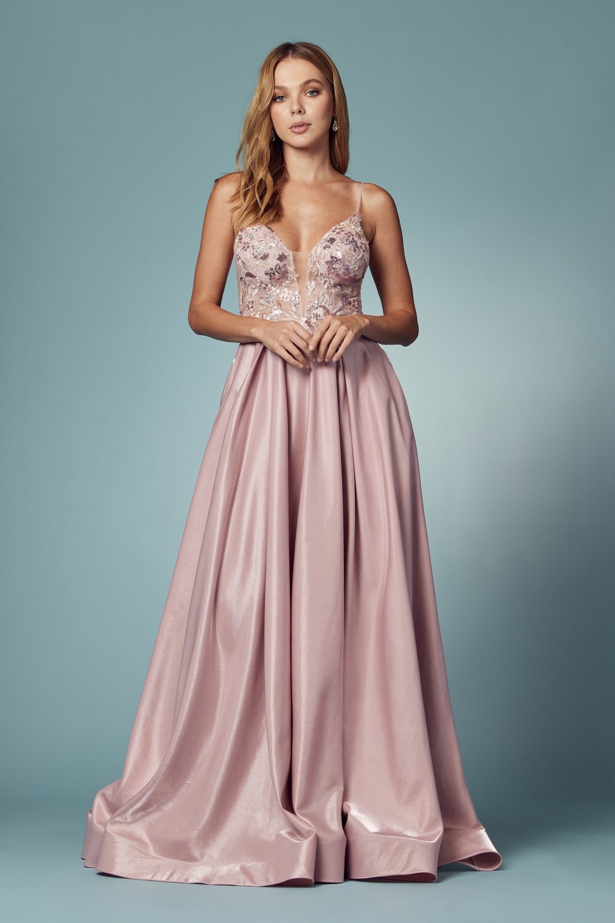 Glitter Embroidered Bodice A-Line Long Prom Dress NXE1004-Prom Dress-smcfashion.com