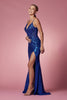 Embellished Sequin Illusion V-Neck Long Prom Dress NXS1016